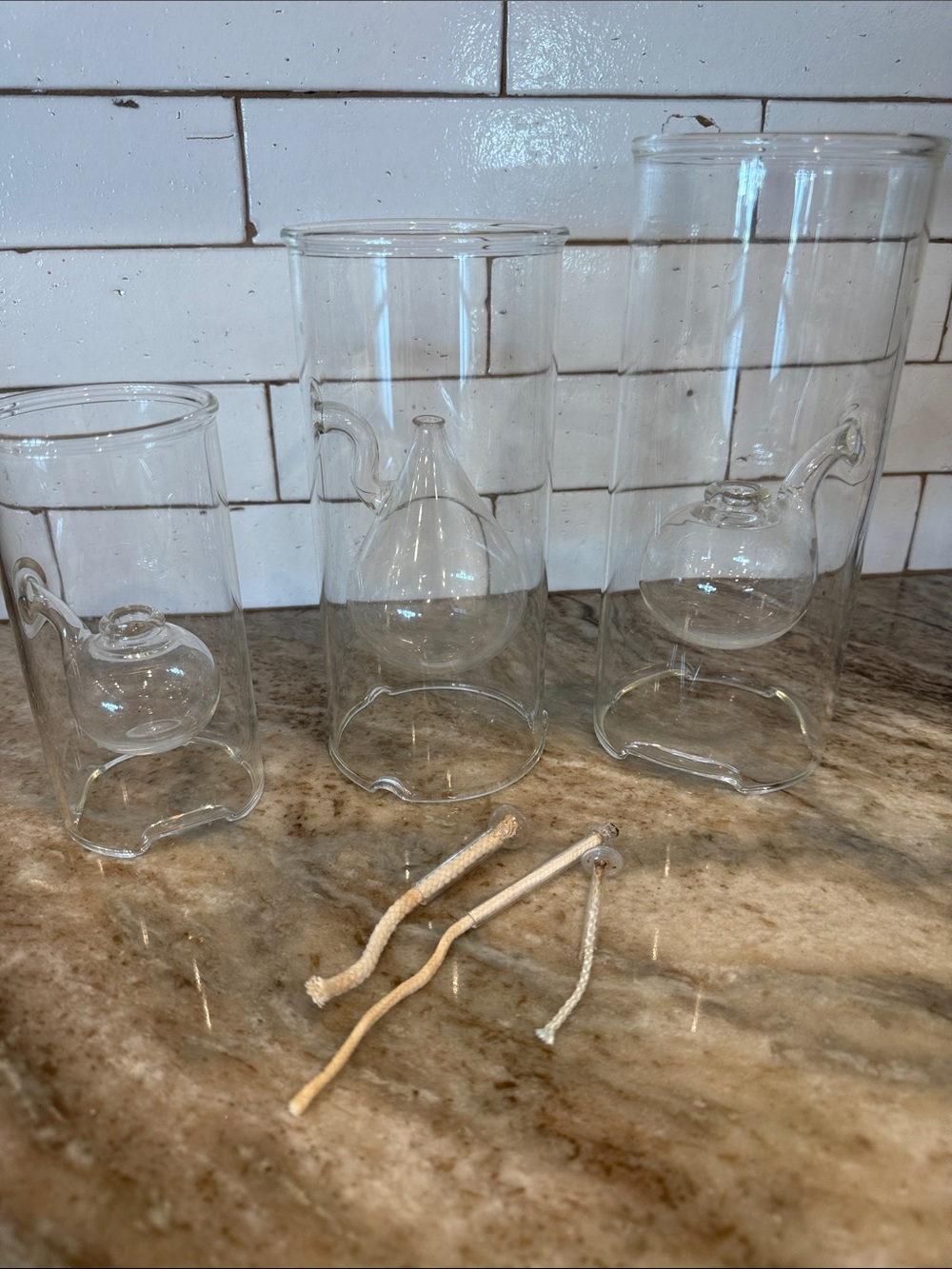 Vintage looking hand blown clear glass oil lamps- 3 sizes